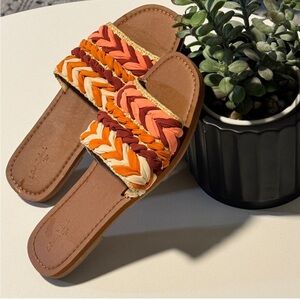 Universal Thread Women's Eve Square Toe Raffia Natural Slide Sandal Braided 11